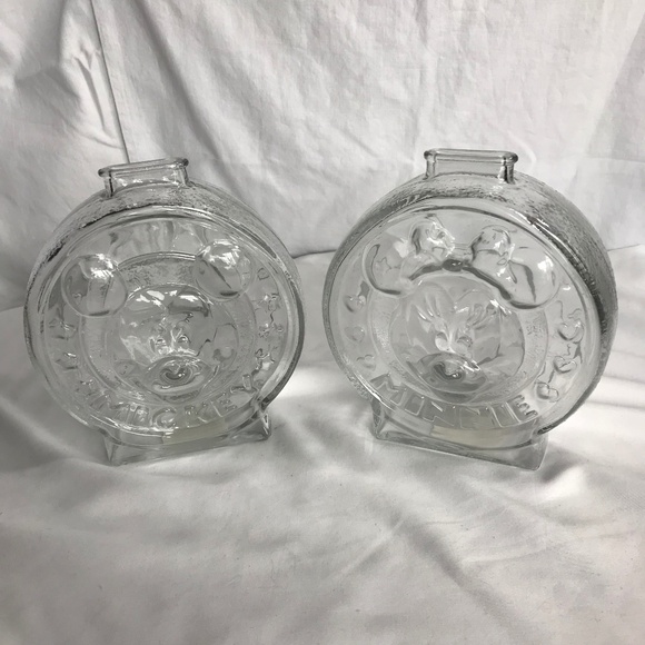 Mickey and Minnie Mouse Vintage Glass Coin Banks - Picture 1 of 2